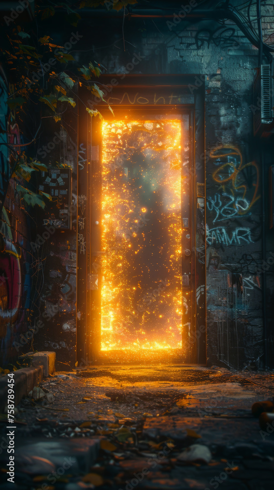A mystical portal in an urban alley