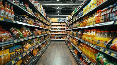 Supermarket heaven. Discover the diverse assortment of products in the long and bright aisle.
