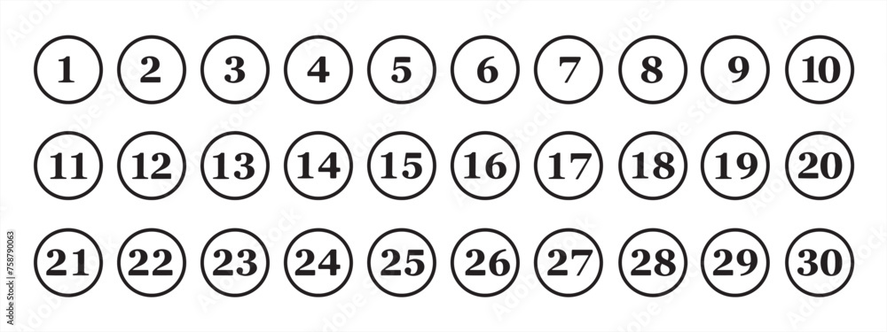 Bullet Points icon set in line style, Simple round numbers in flat style, Number bullet pointer icon for apps, UI, and website, vector illustration Bullet Points icon set in line style, Simple round numbers in flat style, Number bullet pointer icon for apps, UI, and website, vector illustration