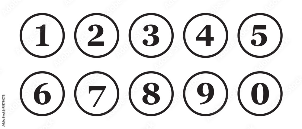 Bullet Points icon set in line style, Simple round numbers in flat style, Number bullet pointer icon for apps, UI, and website, vector illustration Bullet Points icon set in line style, Simple round numbers in flat style, Number bullet pointer icon for apps, UI, and website, vector illustration