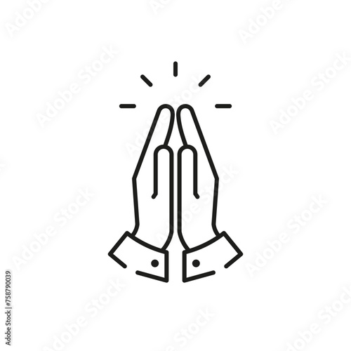 Praying hands line symbol icon. Isolated vector illustration