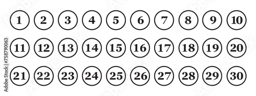 Bullet Points icon set in line style, Simple round numbers in flat style, Number bullet pointer icon for apps, UI, and website, vector illustration