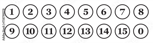 Bullet Points icon set in line style, Simple round numbers in flat style, Number bullet pointer icon for apps, UI, and website, vector illustration