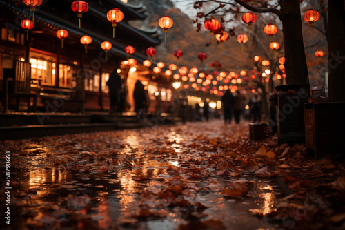Street of a Chinese city illuminated by lanterns in the evening. chinese new year  celebration lighting