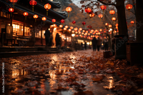 Street of a Chinese city illuminated by lanterns in the evening. chinese new year, celebration lighting