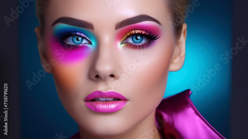 portrait of a beautiful woman with creative bright makeup