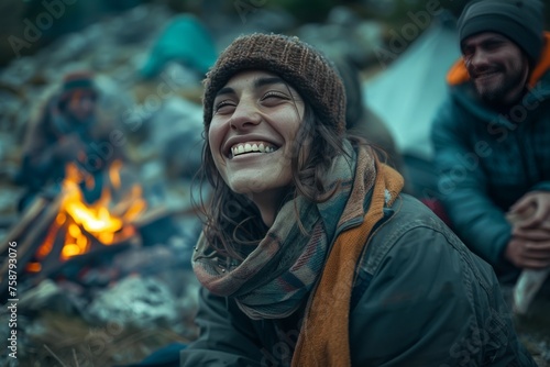 The happiness and joy with their friends around a bonfire.