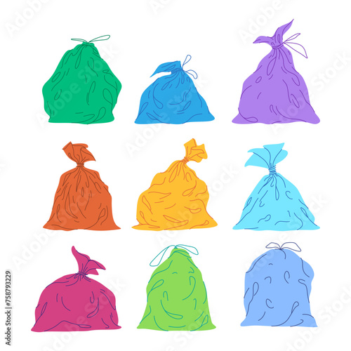 colorful trash bag tied full junk garbage waste dirty disposal rubbish package