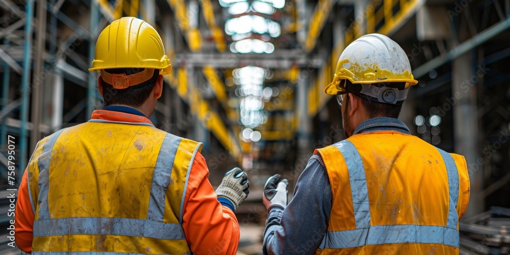 In an industrial setting, workers in safety helmets and workwear collaborate on construction projects, emphasizing professionalism and teamwork in manufacturing and logistics. In an industrial setting, workers in safety helmets and workwear collaborate on construction projects, emphasizing professionalism and teamwork in manufacturing and logistics.