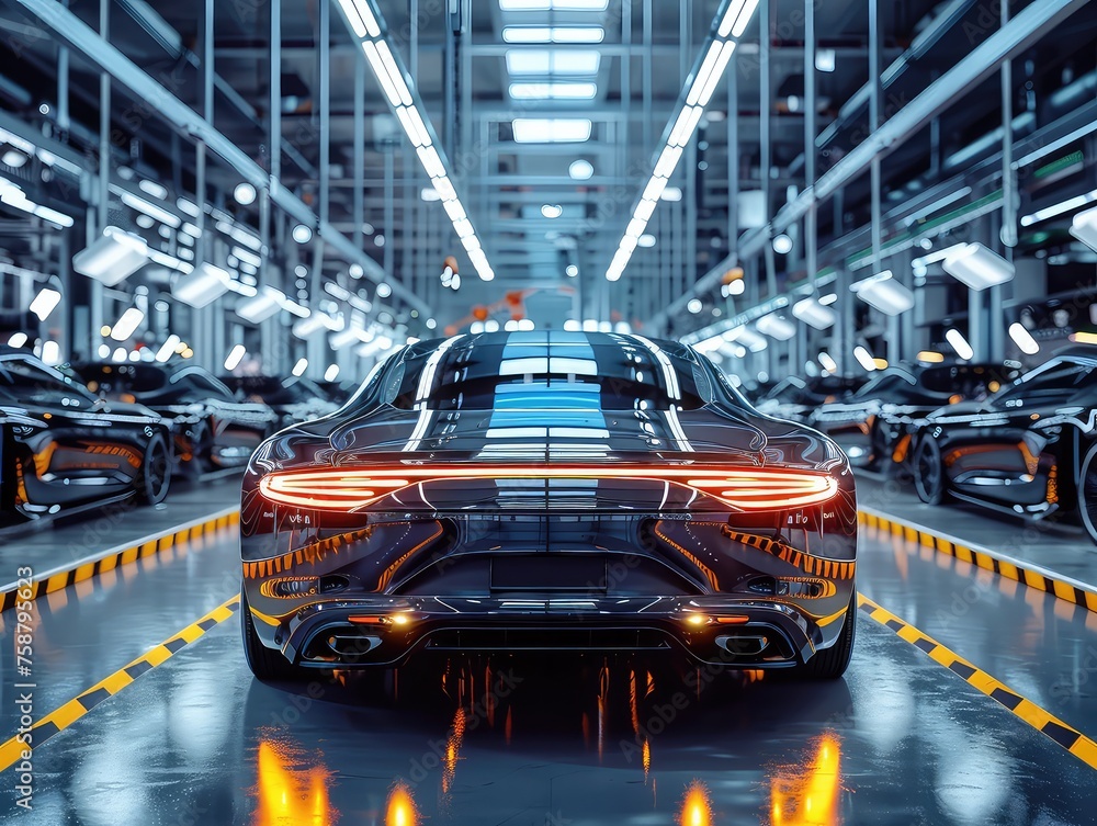 Automotive Brilliance - Manufacturing Excellence - Factory Exterior - Generate visuals that depict automotive brilliance, showcasing the exterior of a manufacturing factory where precision