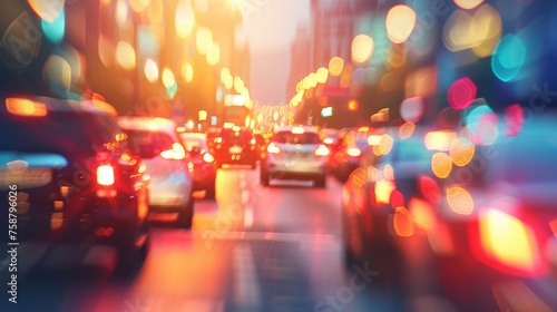 Picture blurred for background abstract and can be illustration to article of traffic in night with bokeh 