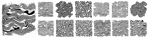 irregular strange abstract linear patterns, waves and warped circles, black vector graphic photo