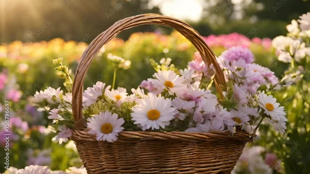 Basket full f beautiful colourful flowers 