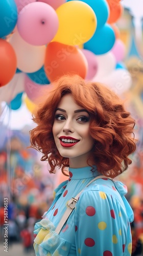 Celebration, festive and lifestyle concept. portrait of a happy and smiling woman with colorful balloons