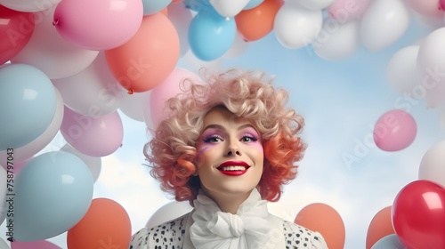 Celebration, festive and lifestyle concept. portrait of a happy and smiling woman with colorful balloons