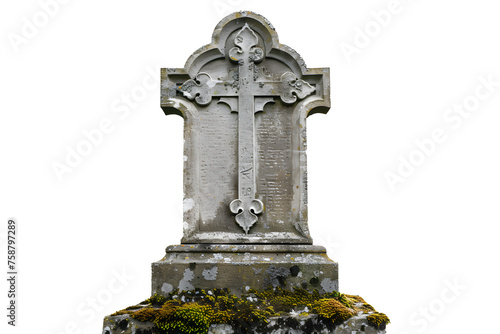 Einsamer Gedenkstein: Isoliertes Grabmal vor weißem Hintergrund für traurige Erinnerungen