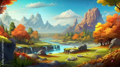 Golden Tranquility: An autumn landscape painted in hues of gold and amber, with leaves rustling gently in the crisp  Seamless looping 4k time-lapse virtual video animation background. Generated AI