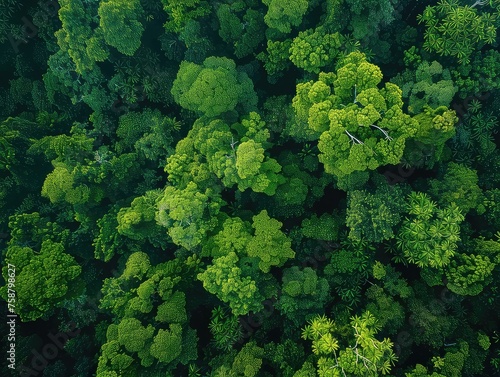 Rainforest Canopy - Environmental Preservation - Sustainable Ecosystem - Generate visuals of a rainforest canopy  illustrating the rich biodiversity and dense foliage that characterize these vital