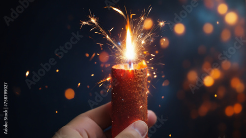 Burning cracker in hand photo