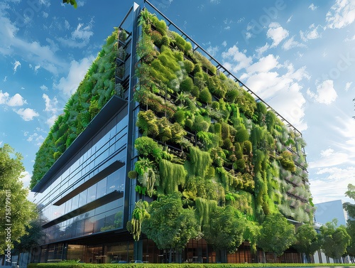 Corporate Headquarters - Environmental Consciousness - Green Construction - Generate visuals of a corporate headquarters exemplifying environmental consciousness and green construction practices © Cool Patterns