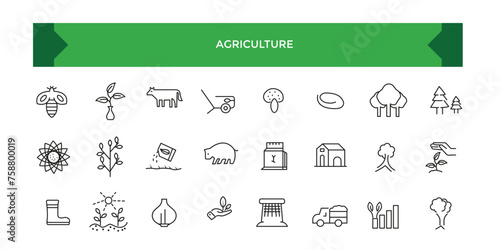 Agriculture technology and innovation, agritech concept, automation system, yield improvement. Outline symbol collection.