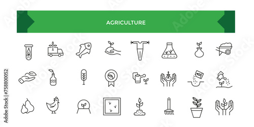 Agriculture technology and innovation, agritech concept, automation system, yield improvement. Outline symbol collection.