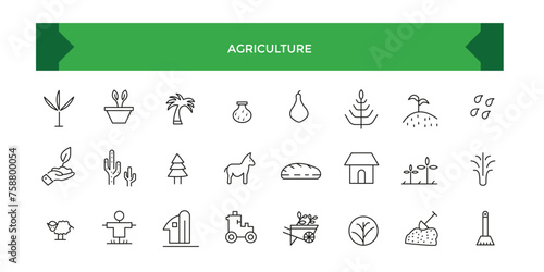 Agriculture technology and innovation, agritech concept, automation system, yield improvement. Outline symbol collection.