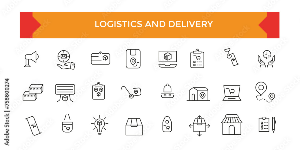 Logistics and Delivery icon set. Shipping Related Vector Line Icons. Contains such Icons as Courier, Package Protection. Outline symbol collection.