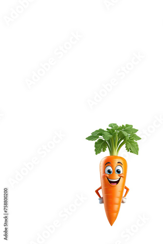 Wallpaper Mural 3D tiny cartoon character of carrot with eyes, arms, legs on white background with copy space. promote healthy kid's eating, nutrition education, children's books, fun mascot to sell vegetables Torontodigital.ca