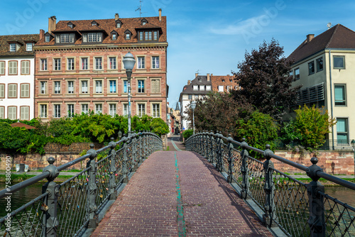 Pedestrian footbridge on Ill river in Strasbourg, France