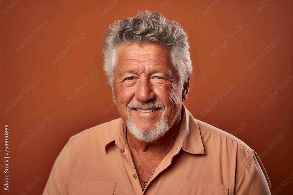 Portrait of a happy senior man with grey hair. Isolated on brown background. Portrait of a happy senior man with grey hair. Isolated on brown background.