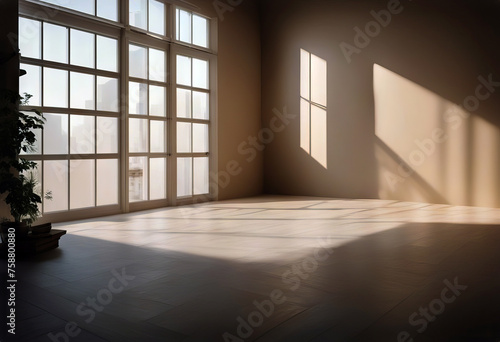 Light studio space with artistic shadow stock photo