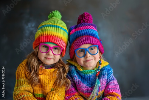 cute girls with hat and glasses posing in front of the camera