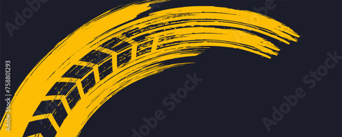 Drift background monochrome with texture wheel marks and drift in skidding, rounded tire marks. Vector isolated texture.