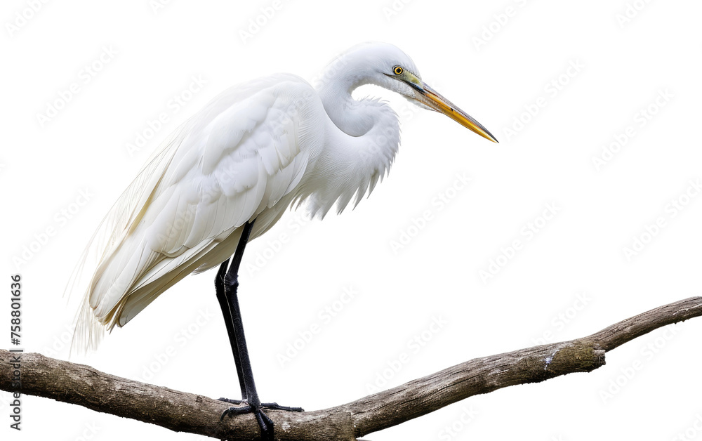 Perched Egret: A Branch Resting Place isolated on transparent Background Perched Egret: A Branch Resting Place isolated on transparent Background
