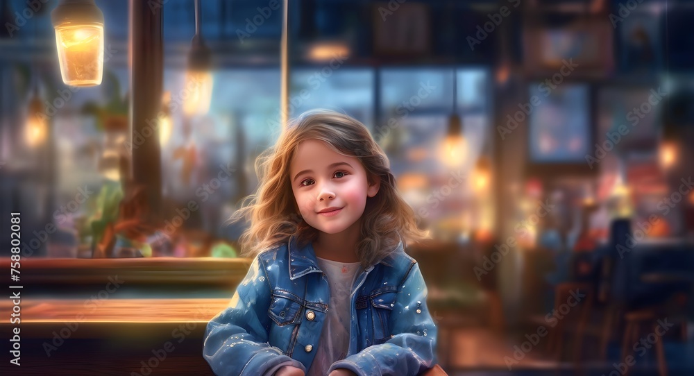 custom made wallpaper toronto digitalportrait of a woman  kid in the city coffee shop_ ai digital art 