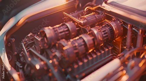 Futuristic car engine with glowing circuits photo