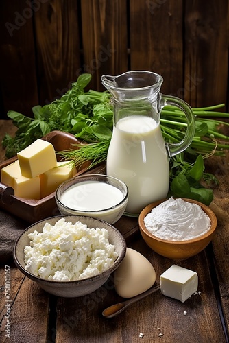 fresh dairy products, milk, cheese, eggs and yogurt © Jorge Ferreiro