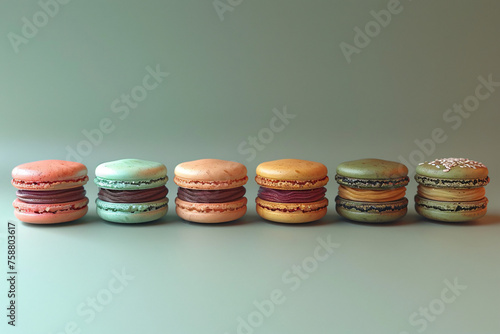 Colorful of sweet French macaroons on pastel color background