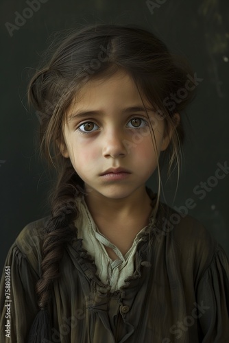 emigrant girl cries with her eyes full of tears and very sad