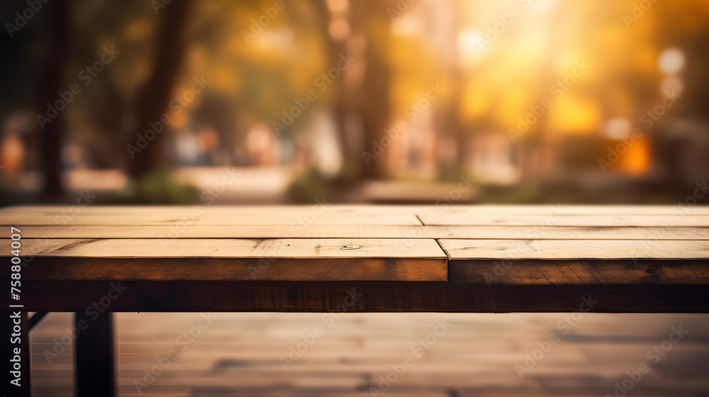 Empty wooden table in front of blur background - obrazy, fototapety, plakaty 