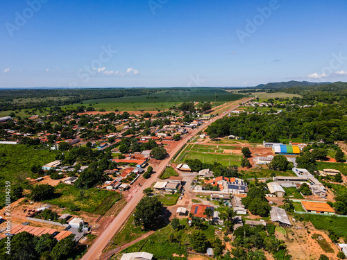 Aerial landscape of village of Bom Jardim during summer in Nobres countryside in Mato Grosso photo