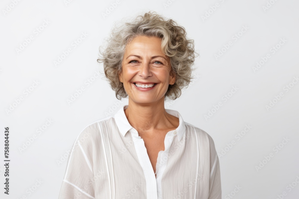 Portrait of happy senior woman smiling at camera over white background. Portrait of happy senior woman smiling at camera over white background.
