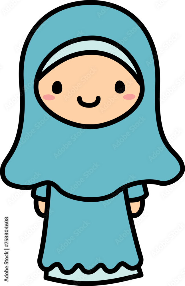 Obraz premium Cute Stick Figure Woman Moslem Clothes in SVG Vector