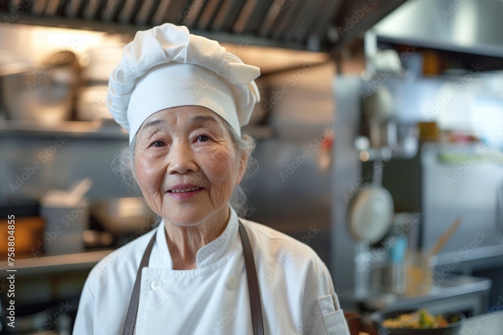 asian female chef in the kitchen standing asian female chef in the kitchen standing