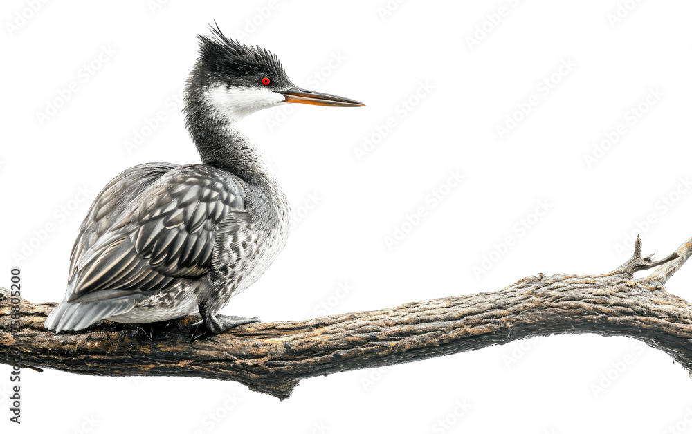 Fototapeta premium Branch-Perched Grebe isolated on transparent Background