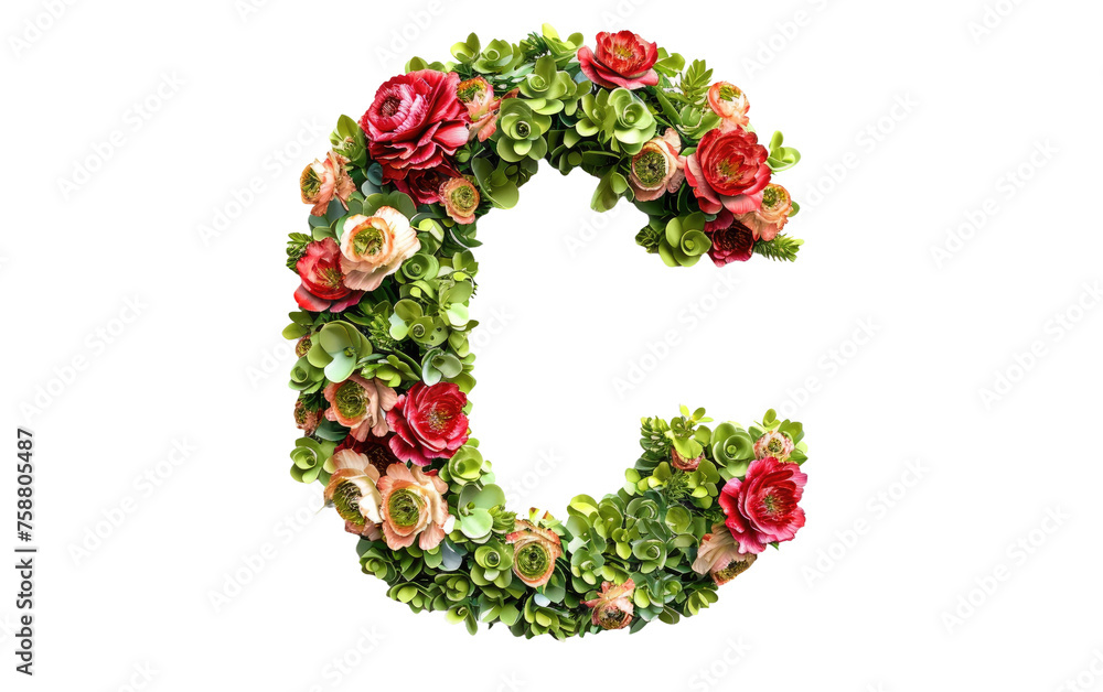 Letter C: A Floral Blend of Green and Red isolated on transparent Background