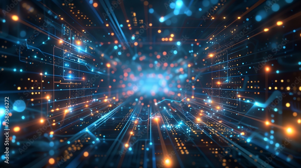 Fototapeta premium Abstract digital background with glowing circuits and lines, representing technology and connectivity. Futuristic concept