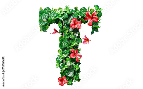 T-Letter Flower: Shades of Green and Red isolated on transparent Background