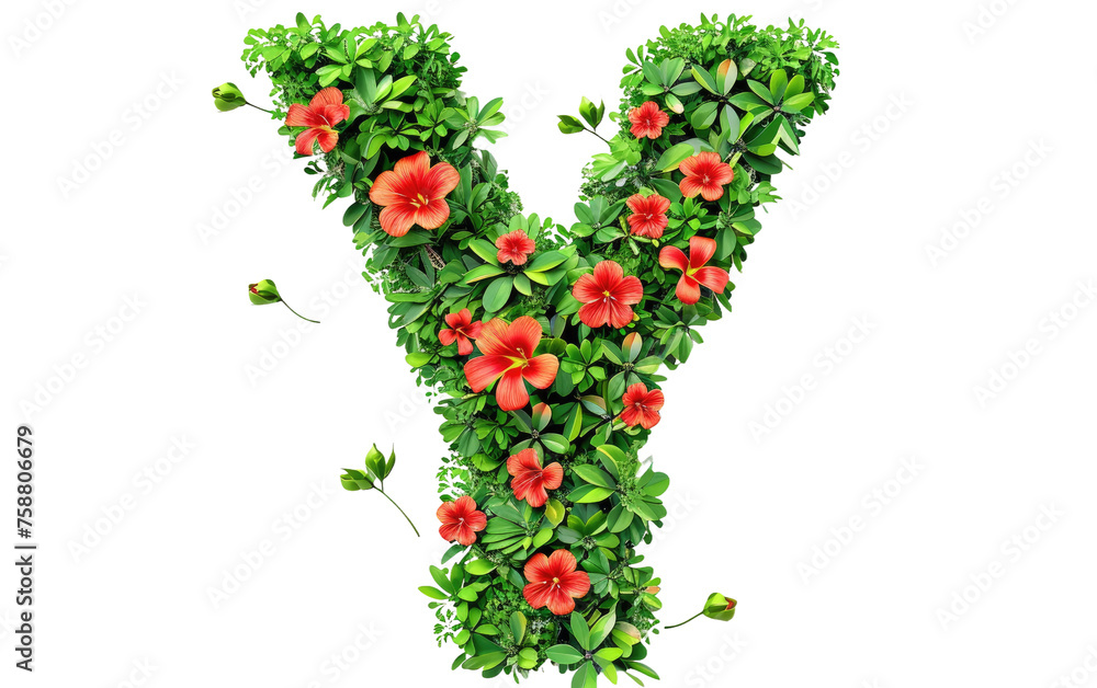 Y-Shaped Blossom in Green and Red isolated on transparent Background